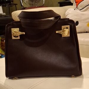 Elegant Brown Satchel with Gold Hardware